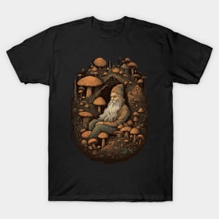 Lord Of The Shrooms - vintage dark dwarf wizard fantasy mushroom illustration T-Shirt